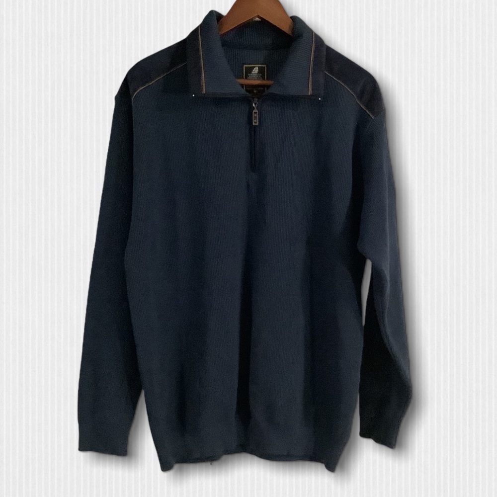 Green Coast Navy Wool Quarter Zip Sweater Size IT 54 / Large